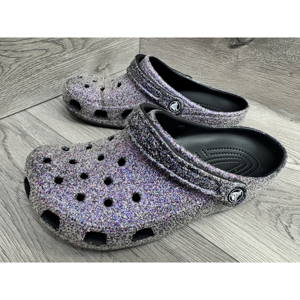 Crocs Classic Glitter Clog Iridescent Multicolor Men's 8 Women's 10 Slides